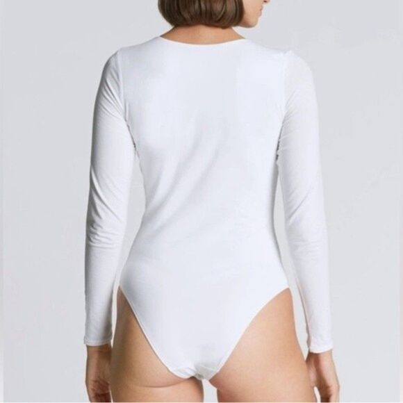 NWT Everlane Long-Sleeve Supima Square Neck Thong Bodysuit White Large - Picture 2 of 3